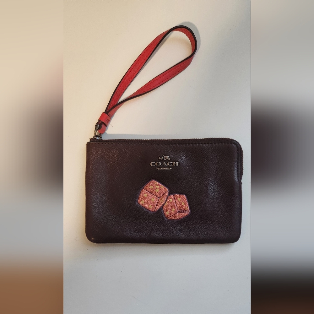 Coach Brown and Red Dice Motif Wristlet